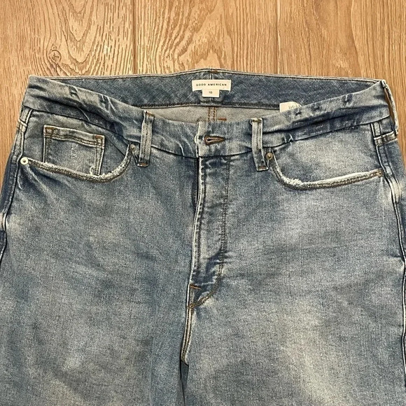 Good American Good Skate Wide Leg Jean Size 15 medium wash light distressing - Picture 8 of 10